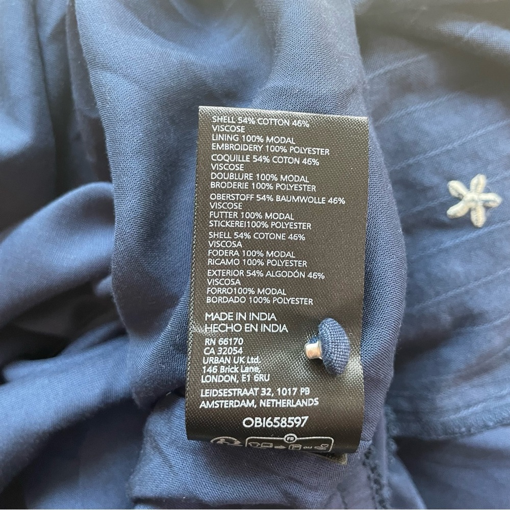ANTHROPOLOGIE Blue Embroidered Dress with Flutter Sleeves. Lined. Pockets. Sm - Picture 10 of 13